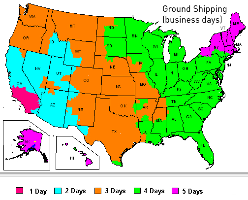 FedEx Ground shipping map for MilSpecCoating.com